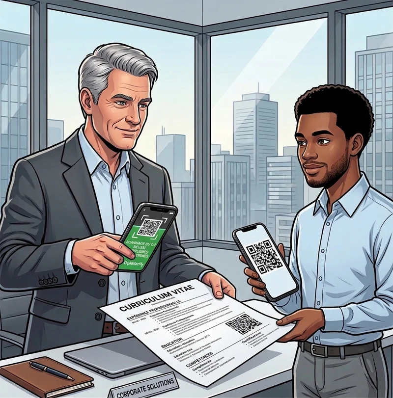 Illustration employeur scannant un diplôme — DiploPass